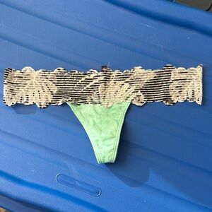 PINK Victoria's Secret Mint Green Thong with Black & White Lace Waistband